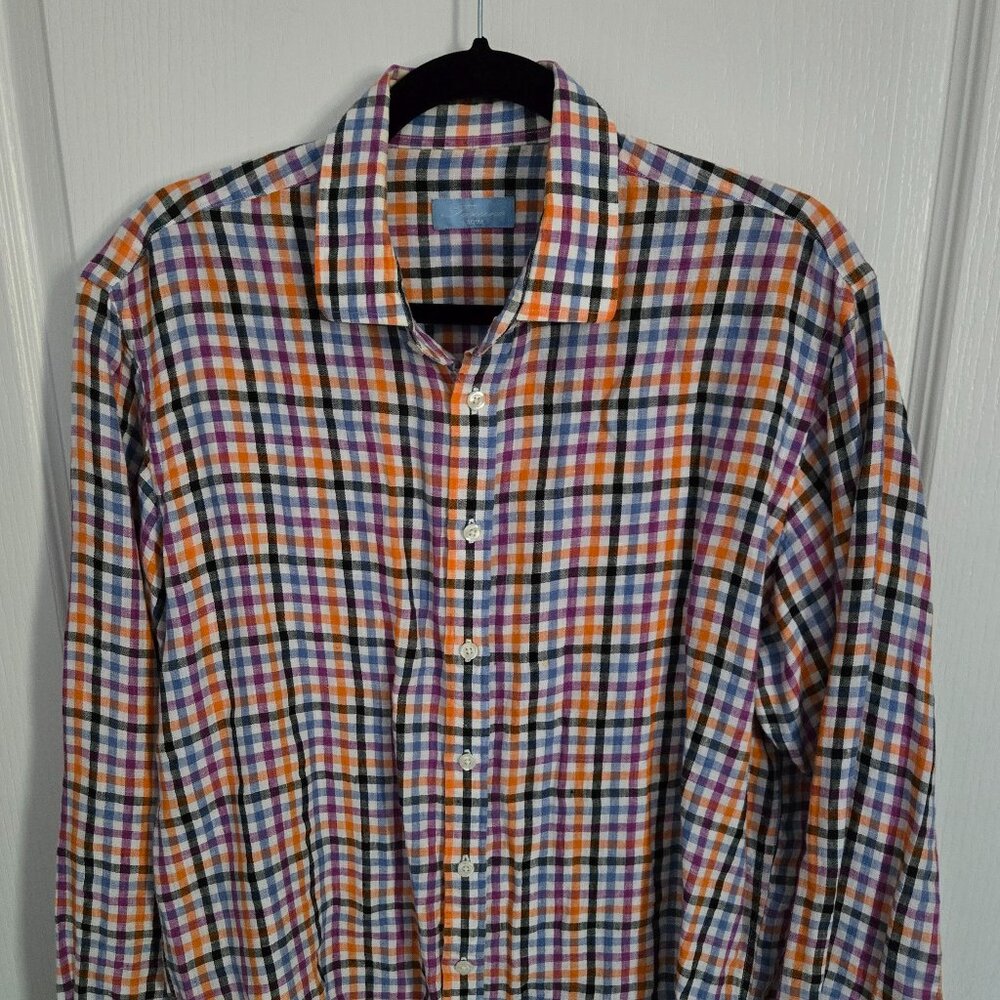 Toscana Aqua Men's Casual Button Down Shirt - Large - 100% Linen